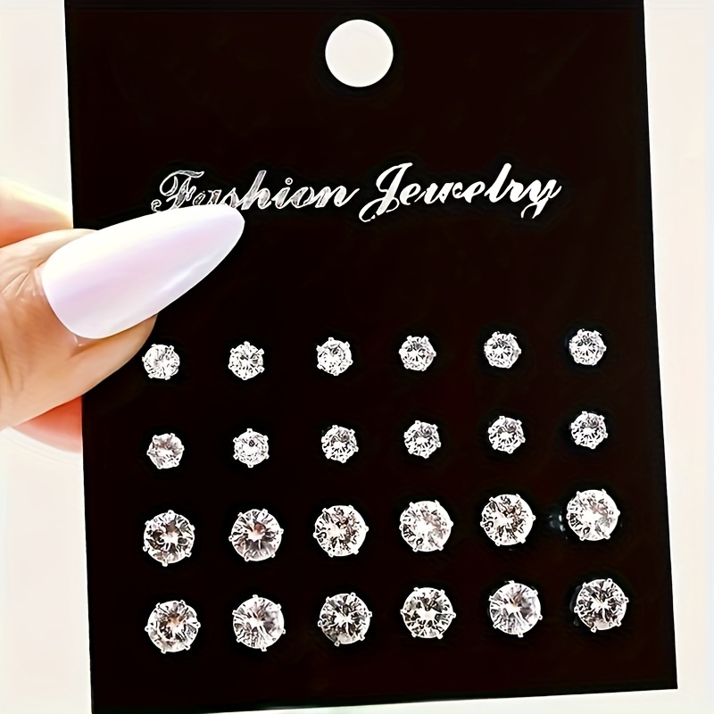 48pcs Rhinestone Stud Earrings Set Round Square Shapes Stainless S